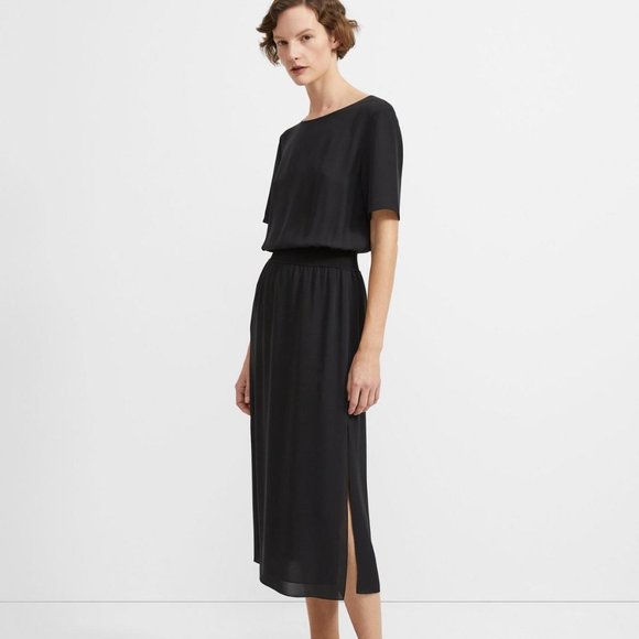 Theory Dresses | Theory Silk Short-Sleeve Ribbed Waist Dress | Color: Black | Size: P | Rasong's Closet